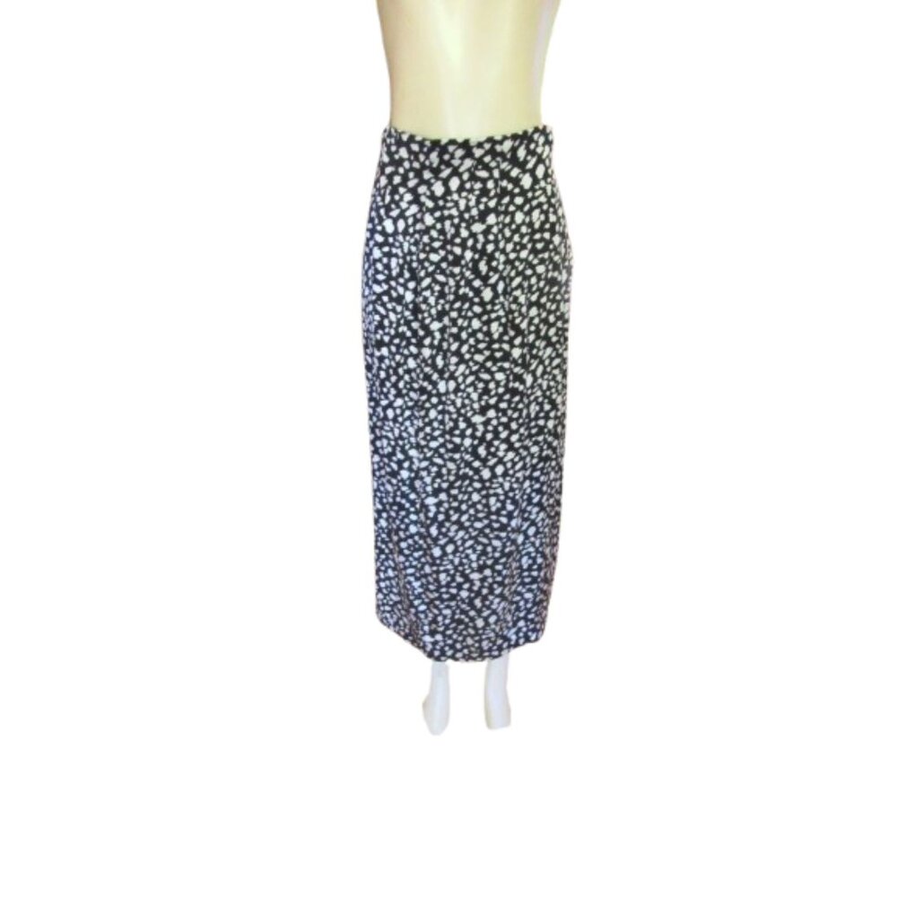 Doncaster Silks Black & White Animal Print 100% Silk Maxi Skirt Size 10